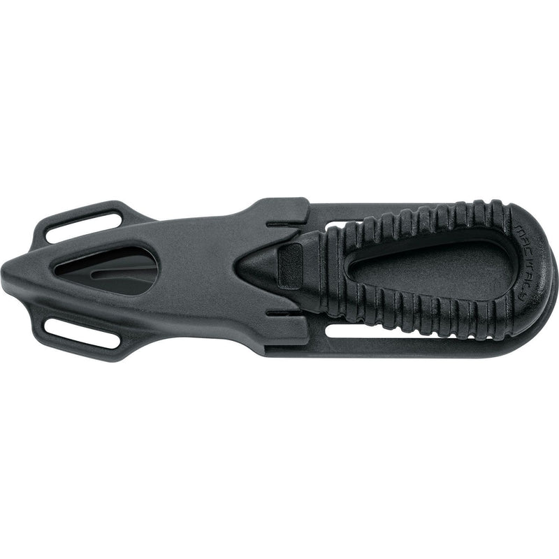 MAC Coltellerie MRS06RA diving knife back view showing ergonomic black handle with tactical cutouts