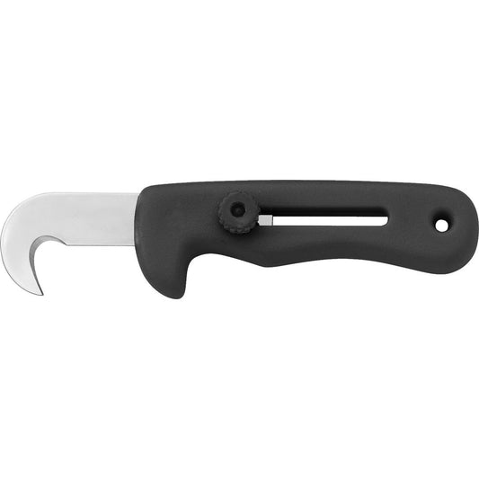Black handled linoleum knife with hooked blade by MAC Coltellerie - professional cutting tool