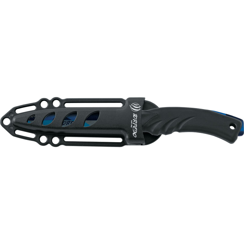 MAC Coltellerie TORPEDO knife with black tactical sheath featuring multiple attachment points and cutouts