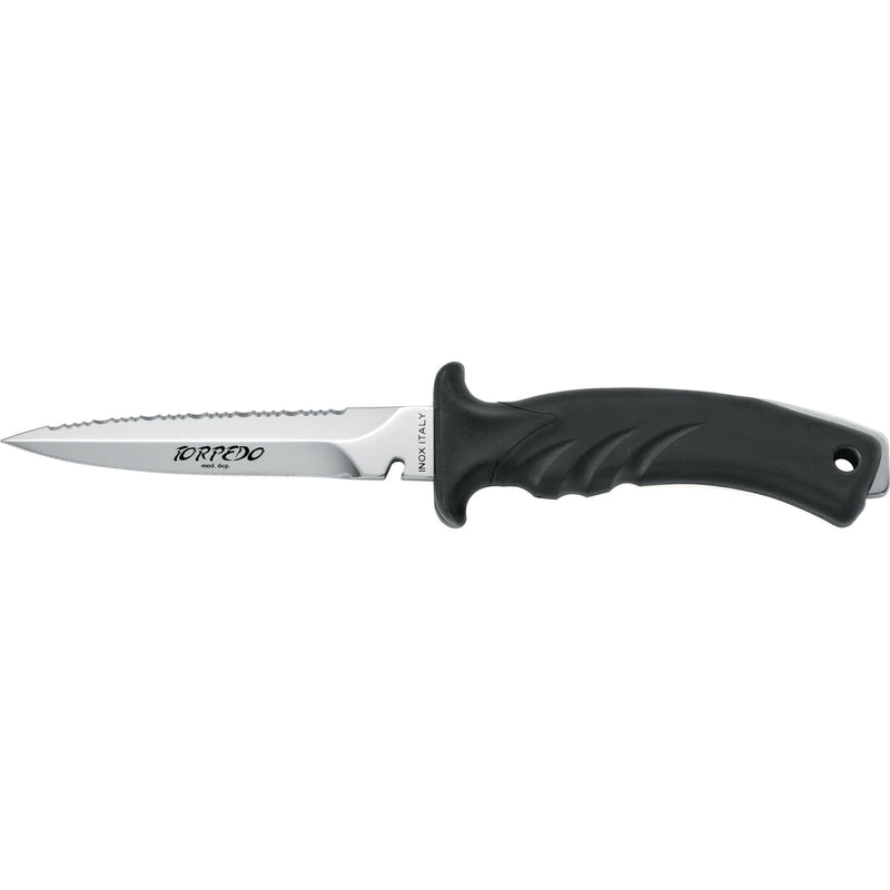 MAC Coltellerie Torpedo diving knife with stainless steel serrated blade and textured black handle