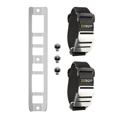 XDEEP Aluminum Single Tank Adapter with 2 Stainless Steel Cam Bands â lightweight backplate adapter with heavy-duty webbing and stainless steel buckles