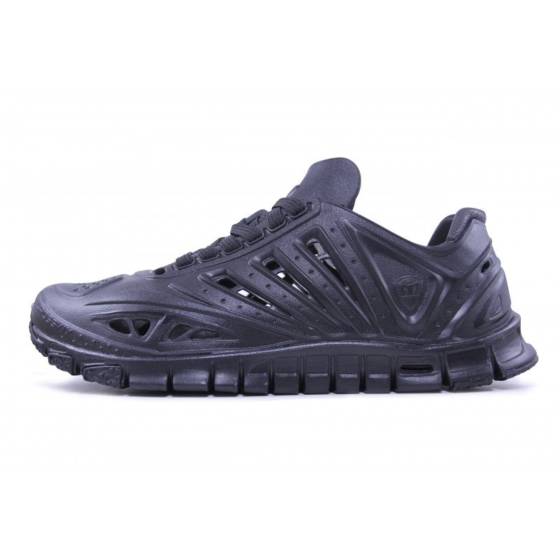 Crosskix APX Blackwater all-black athletic shoe side profile view showing breathable upper design and flexible sole