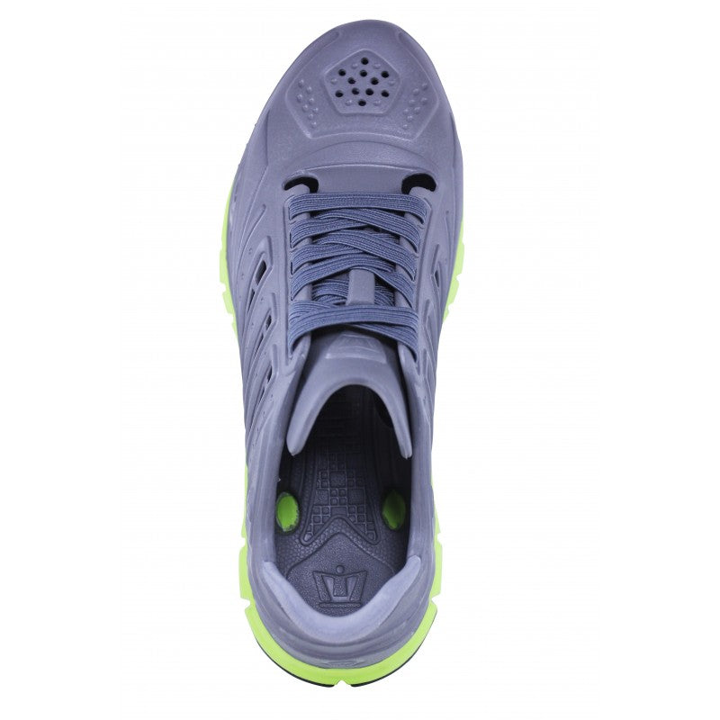 Crosskix APX Charcoal Lime athletic shoe top-down view revealing the gray upper with perforated toe box and lime green sole edges