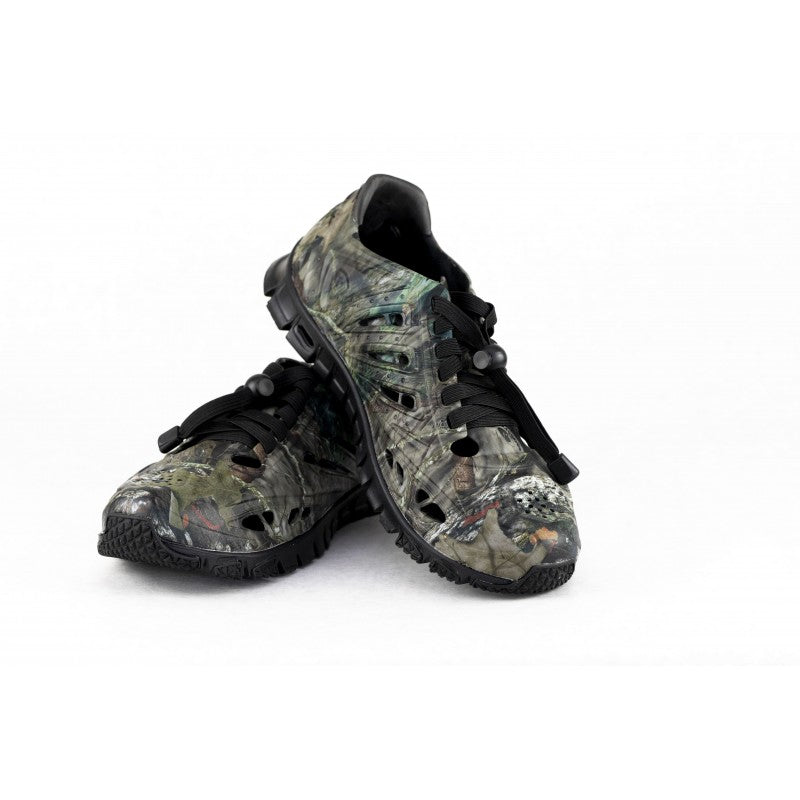 Crosskix APX Breakup Country by Mossy Oak camouflage athletic shoes pair displayed at angle showing detailed woodland pattern