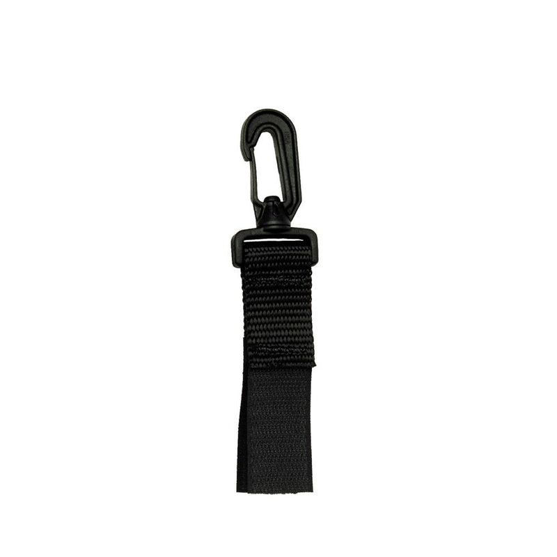 Innovate Scuba Concepts black retractor lanyard with carabiner clip and black webbing strap