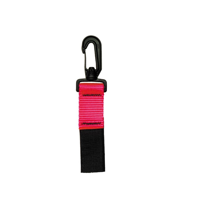 Innovate Scuba Concepts red retractor lanyard with carabiner clip and black webbing strap