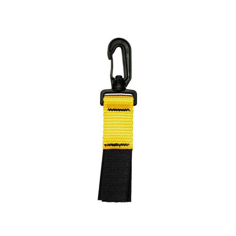 Innovate Scuba Concepts yellow retractor lanyard with carabiner clip and black webbing strap
