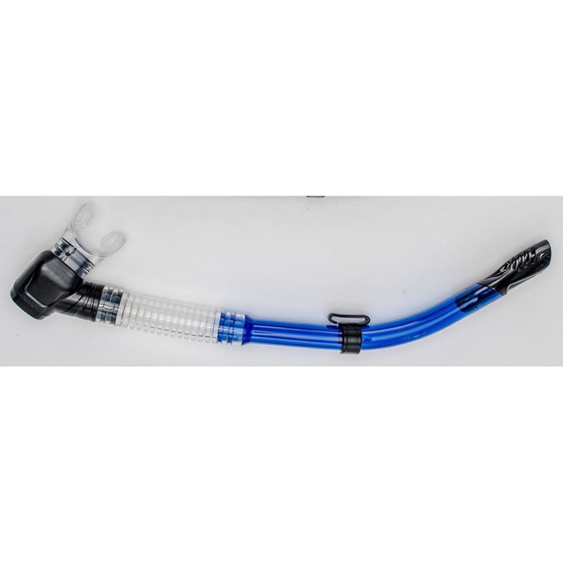 Blue and clear semi-dry snorkel with black mouthpiece and purge valve by Innovative Scuba Concepts