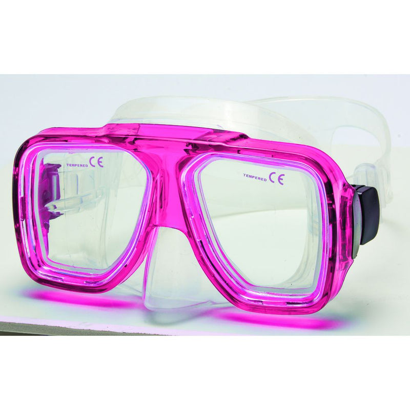 Innovative Scuba Concepts diving mask in bright pink/magenta with clear tempered glass lenses