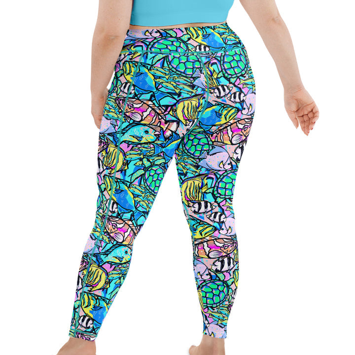 Plus Size Eco-Friendly Neon Fish Frenzy Contour Leggings