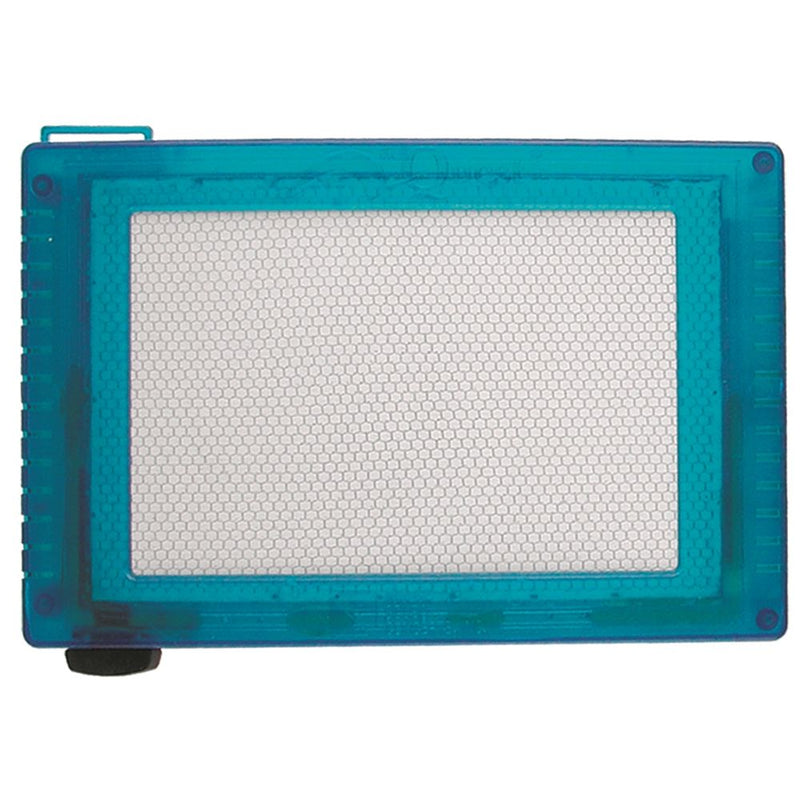 Turquoise blue underwater writing slate with white mesh writing surface and measuring ruler markings
