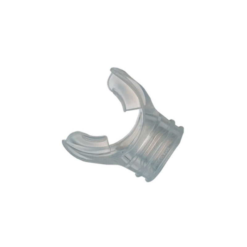 Clear silicone snorkel keeper clip demonstrating flexible curved shape and grip texture
