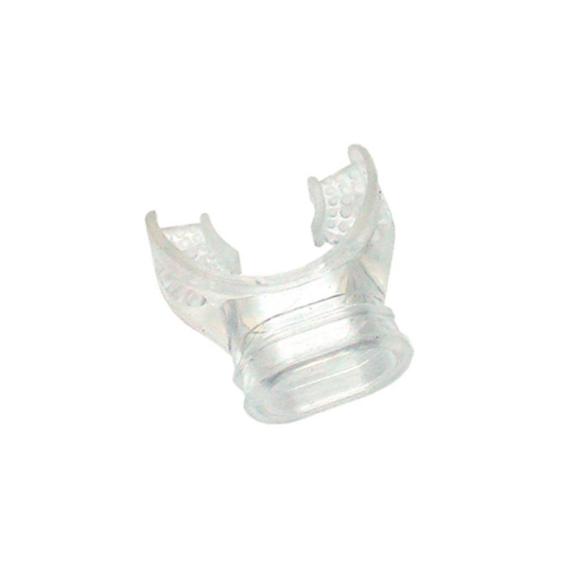 Clear silicone scuba diving regulator mouthpiece with bite tabs and comfortable lip seal design