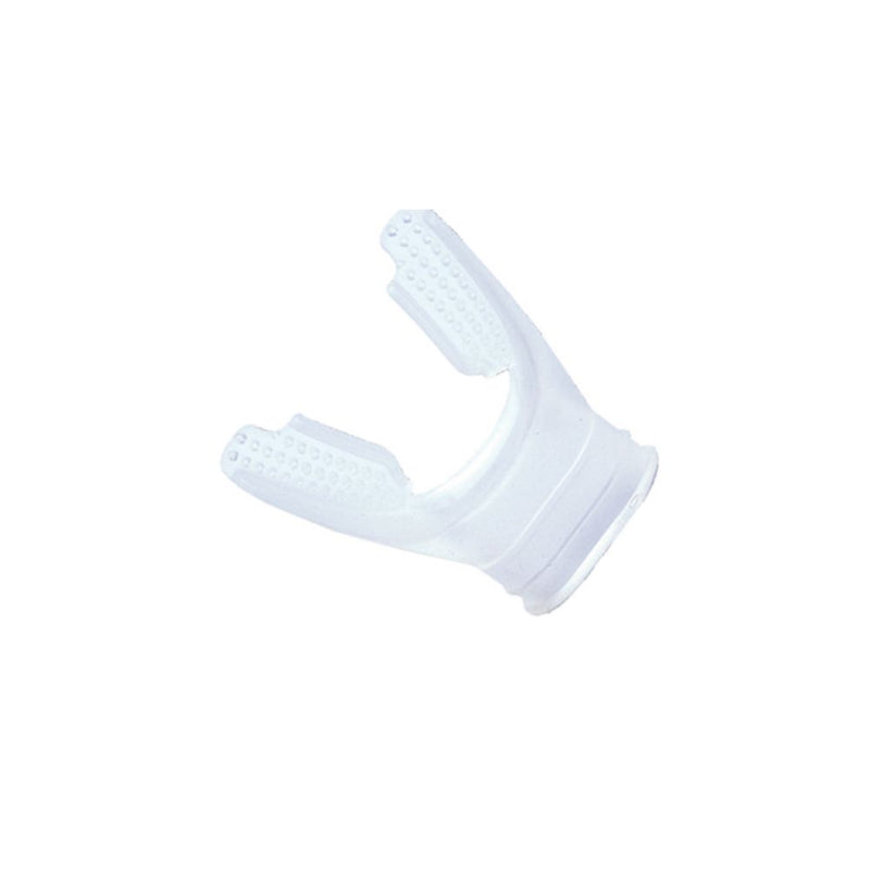 Clear translucent scuba diving mouthpiece with ergonomic design and comfortable bite section