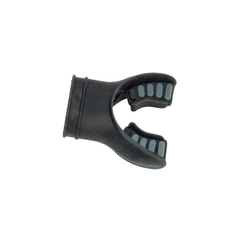 Innovative Scuba Concepts black silicone scuba mouthpiece with grey bite tabs.