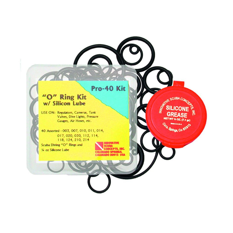 Innovative Scuba Concepts Pro-40 o-ring kit with silicone grease for regulators, cameras, tank valves, dive lights, pressure gauges and air hoses