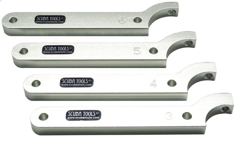 Innovate Scuba Concepts hook spanner wrench set in multiple sizes for professional scuba equipment servicing