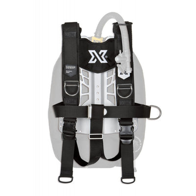 XDEEP NX Series HX Deluxe harness with stainless steel backplate for ZEN/PROJECT, size large, rear view.