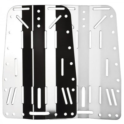 XDEEP Classic Old School Stainless Steel Backplate – rugged CNC-machined stainless plate with harness slots, polished finish, and universal hole pattern