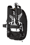 XDEEP NX ZEN Standard – top-down close-up of wing, inflator hose, and tank strap mounting area