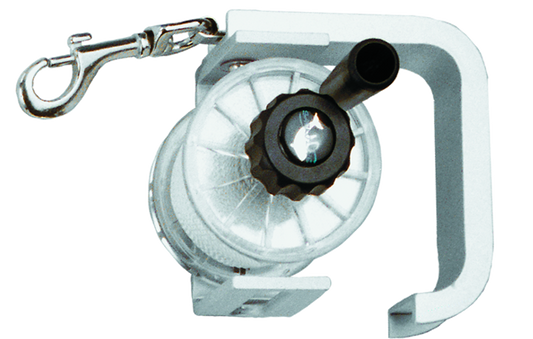 Innovate Scuba Concepts 150ft aluminum line reel with transparent housing and black knob control