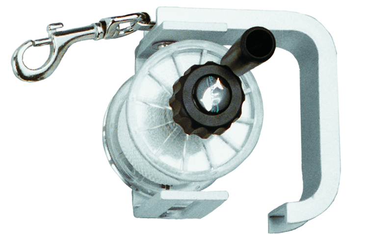 Innovate Scuba Concepts 150ft aluminum line reel with transparent housing and black knob control