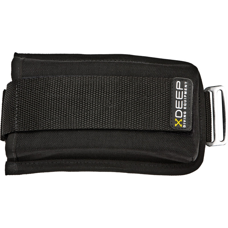 XDEEP Optional Sidemount Trim Pockets L – large 3 kg weight pockets with flap closure, shown attached to harness system