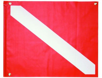 Innovate Scuba Concepts 20 x 24 inch PVC dive flag stiffener with red and white diagonal stripe pattern and brass grommets - rigid backing board for scuba diving safety flags to maintain shape and visibility underwater