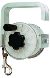 Innovate Scuba Concepts 250ft large aluminum line reel side view showing internal mechanism and snap hook