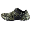 Side profile view of Crosskix 2.0 Bottomlands shoe showing the flexible ribbed sole and camouflage upper with black accents