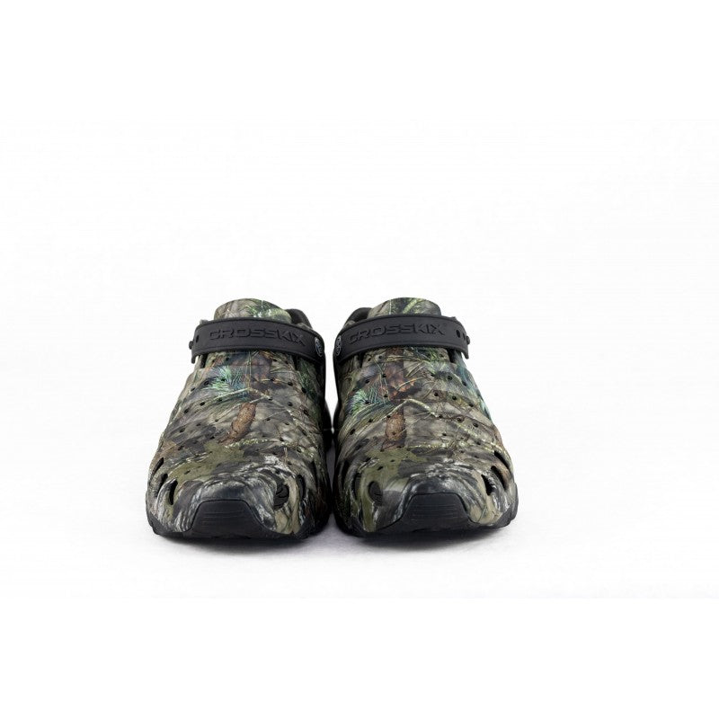 Crosskix 2.0 Break Up Country camouflage shoes top-down front view showing pair alignment and ventilation holes