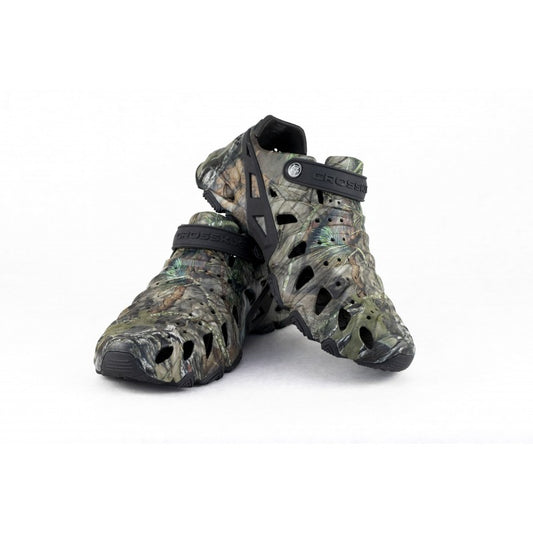 Crosskix 2.0 Break Up Country camouflage slip-on shoes pair view showing ventilated design and adjustable heel strap