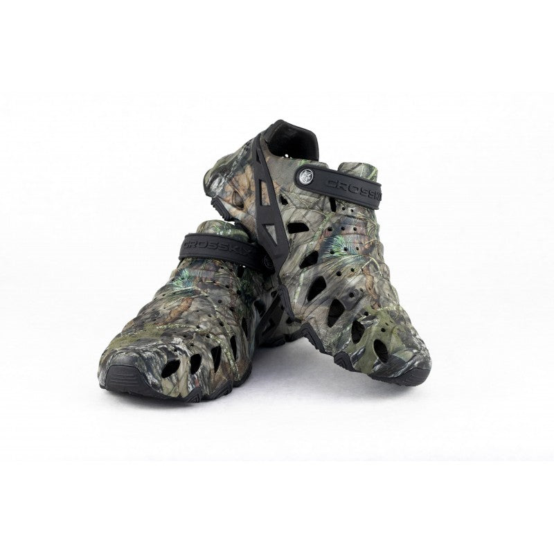 Crosskix 2.0 Break Up Country camouflage slip-on shoes pair view showing ventilated design and adjustable heel strap