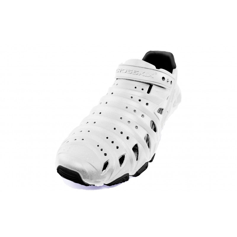 Crosskix 2.0 Whiteout water shoe three-quarter angle view highlighting the slip-on design with multiple ventilation cutouts and athletic styling