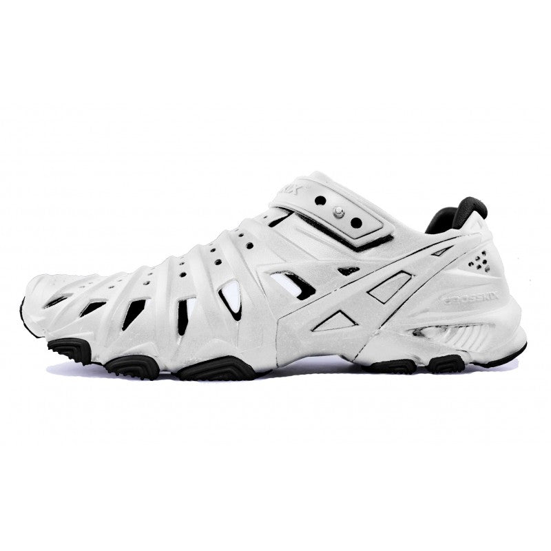 Crosskix 2.0 Whiteout water shoe in white with black accents, shown from the side profile view displaying the distinctive cutout ventilation pattern and athletic design