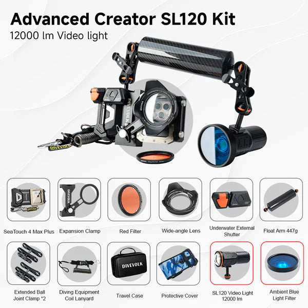 DIVEVOLK SeaTouch 4 Max Plus Advanced Creator Kit Underwater Housing with Dive Light