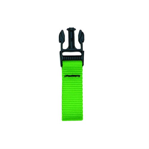 2-inch web loop male connector in bright green webbing with black plastic buckle hardware