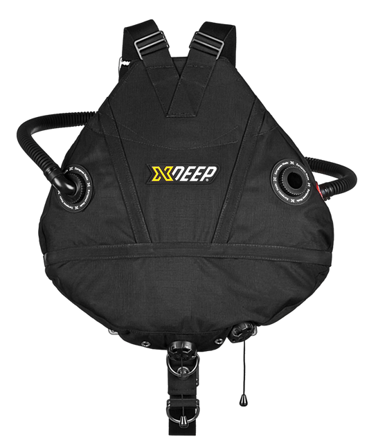 XDEEP STEALTH 2.0 Tec Dual Bladder Sidemount BC Wing Only – top-down view showing dual inflators and robust wing structure