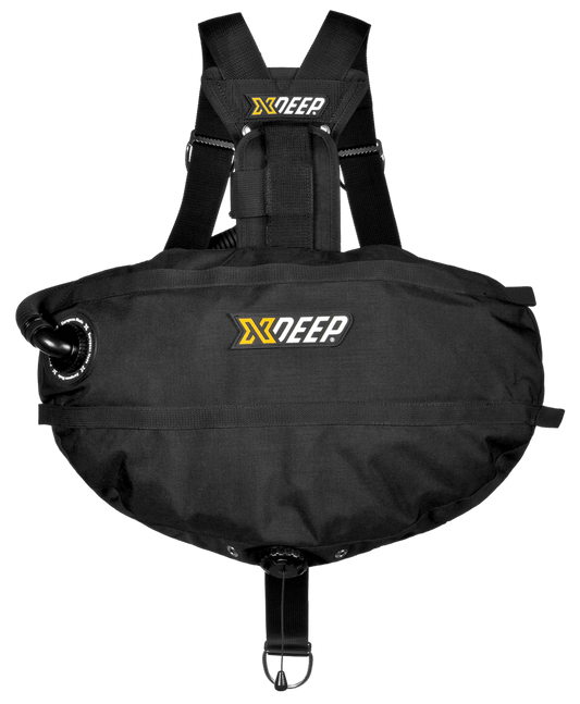 XDEEP STEALTH 2.0 Classic Dual Bladder Sidemount BC Wing Only – rear view showing dual inflator ports and streamlined bladder design
