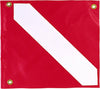 Standard red and white scuba dive flag with brass grommets and white diagonal stripe
