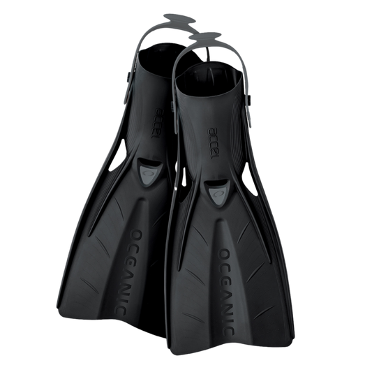 Oceanic Accel Open-Heel Fins – Compact Travel Scuba Fins Product Photo