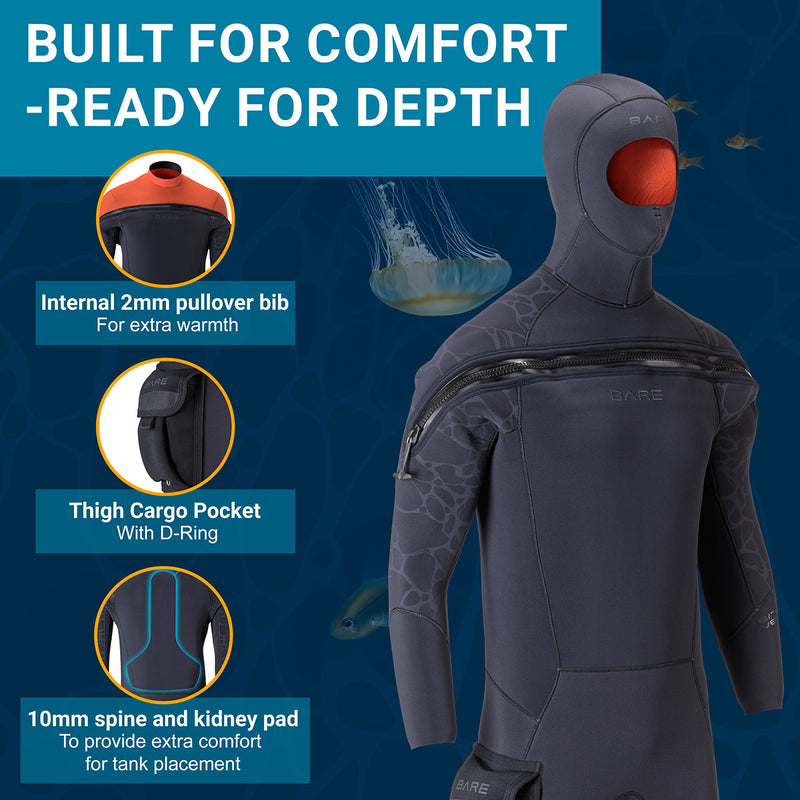 8/7mm Velocity Ultra 2.0 Semi-Dry Suit, Thermal Suit for Diving and Snorkeling