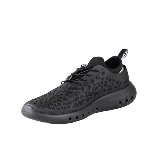 Crosskix Tetra Night black athletic shoe with perforated upper and lightweight sole, side view