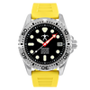 Hawaiian Lifeguard 42mm Steel Dive Watch with Black Dial and Yellow Strap
