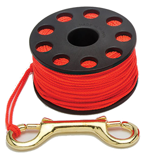 Innovate Scuba Concepts red finger spool with brass double-ended snap hook for diving
