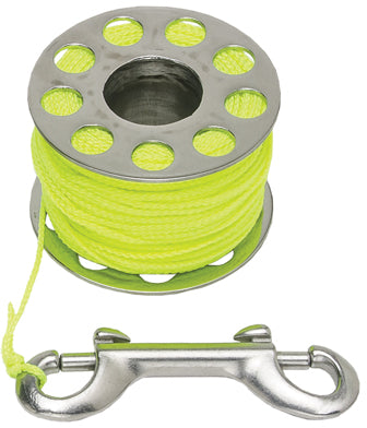 Innovate Scuba Concepts lime green rope spool with stainless steel double-ended snap hook for scuba diving