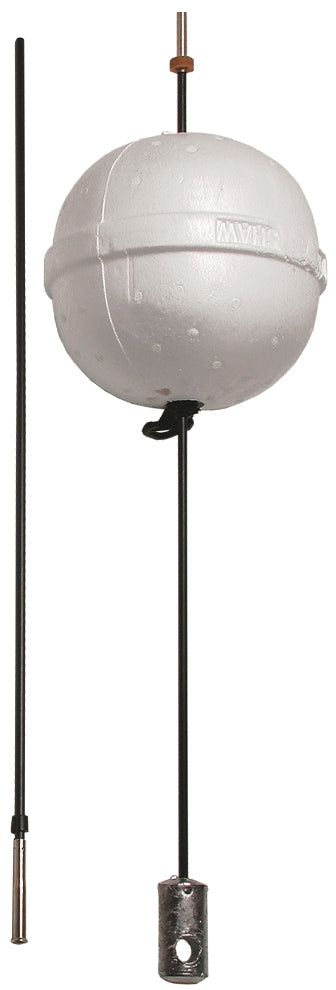 Innovate Scuba Concepts surface marker buoy with white spherical float, telescoping pole, and weighted bottom for scuba diving safety signaling