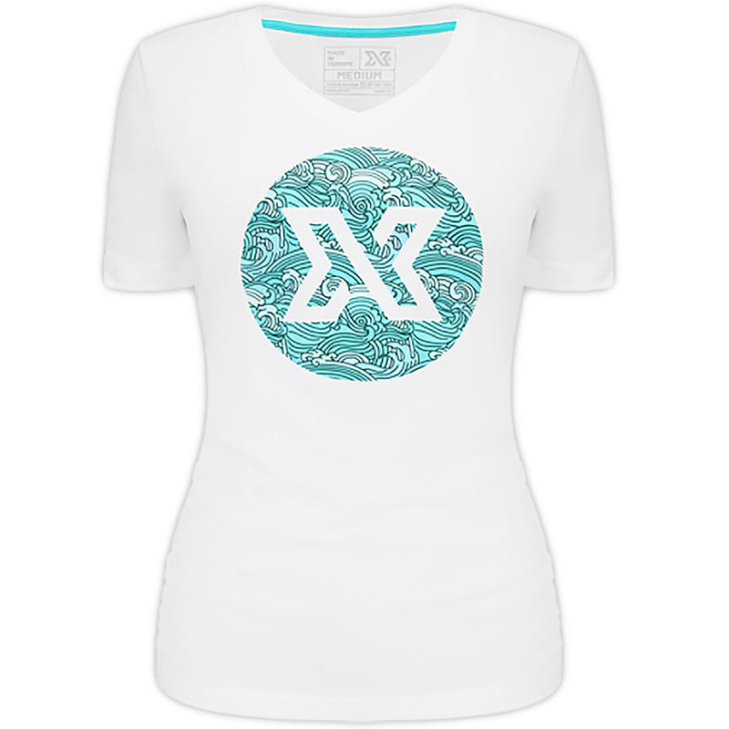 XDEEP black T-shirt with Japanese waves design, unisex straight cut, size S, front view.