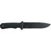 Black tactical knife with serrated spine and textured grip handle by MAC Coltellerie
