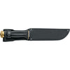 Complete MAC Coltellerie survival knife with black leather sheath showing belt attachment system